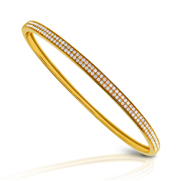 Double Row Pave Bangle in Yellow Gold