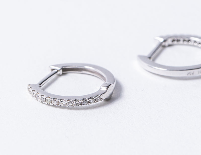 Pave Diamond Huggie Earrings - Petite